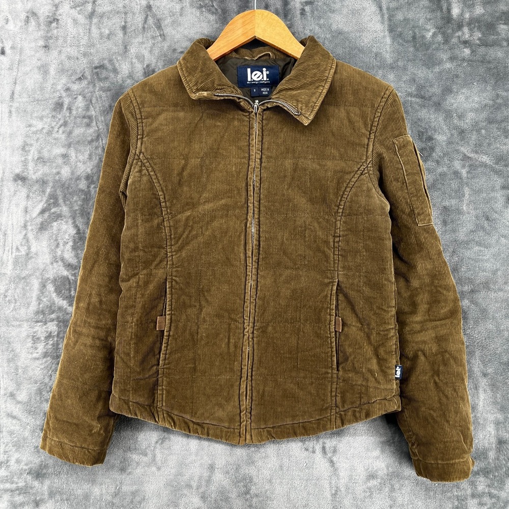 Vintage LEI Corduroy Jacket Women's Small Brown Full Zip Cropped Y2k 90s Lined